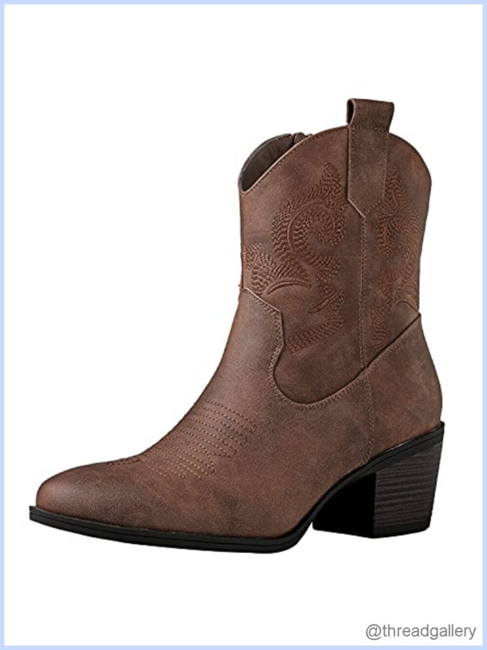 Faux Leather Cowboy Ankle Boots Women Short Western Booties Side Zip